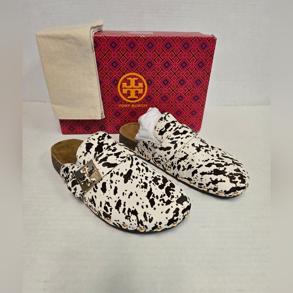 TORY BURCH MELLOW STUDDED MULE cow Print With Gold Studs Woman's 10 Slides NIB - Picture 5 of 11